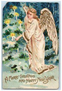 1907 Merry Christmas And New Year Angel Lightning Candles Newport DE Postcard