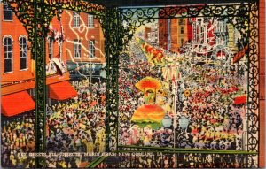 Linen Postcard Rex Greets His Subjects Mardi Gras Parade New Orleans Louisiana