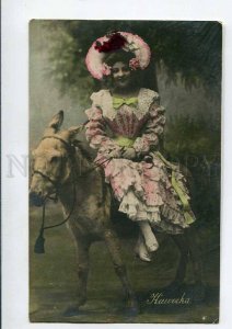 3074430 KAWECKA Famous OPERA Star on DONKEY old PHOTO tinted