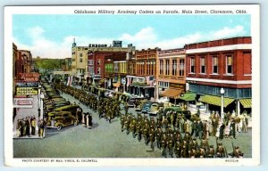 CLAREMORE, OK  Cadets on Parade MAIN STREET Oklahoma Military Academy  Postcard