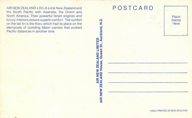 Air New Zealand DC-8 Jet Airplane 1960-70s Airliner Postcard On Runway