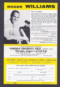 Ca 1950'S FOLD OUT FLYER OF ROGER WILLIAMS, MR PIANO, FAIRFIELD CT 