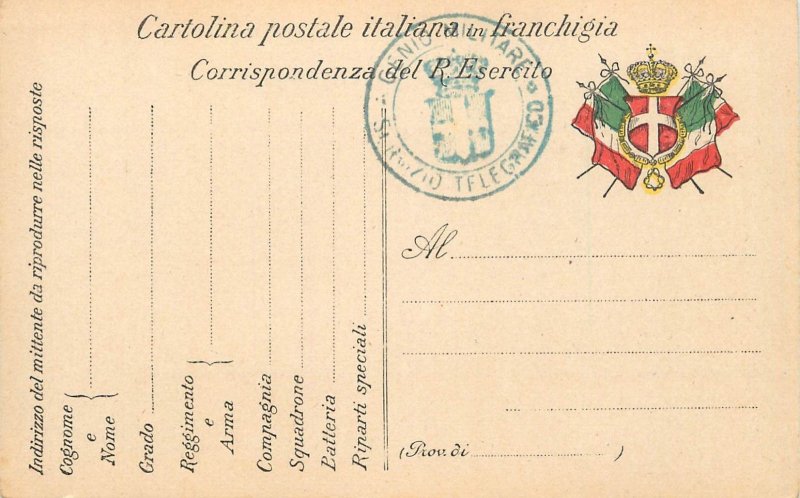 Italian postal card duty paid Royal Army Military Telegraph Engineers c.1915