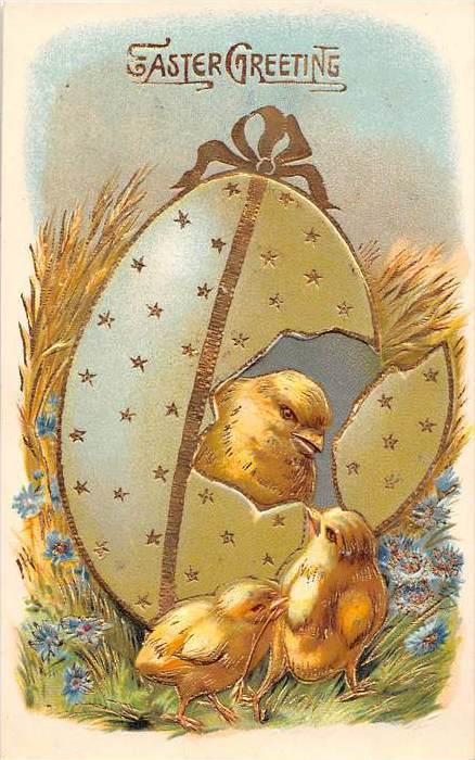 Easter Gold trim  Cracked Egg and Chicks