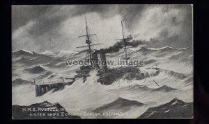 na9070 - Royal Navy Warship - HMS Russell in a gale c1900s - postcard