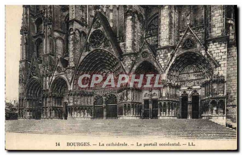 Old Postcard Bourges La Cathedrale The Western Portal