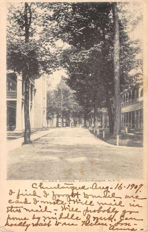 Chautauqua New York Clark Ave Street Scene Antique Postcard K42296