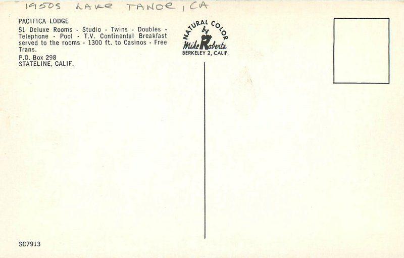 1950s Lake Tahoe California Pacifica Lodge Roadside Roberts postcard 7722