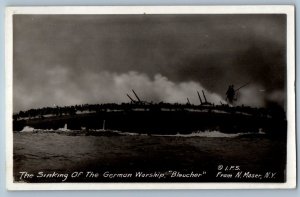c1910's The Sinking Of The German Warship Bleucher RPPC Photo Antique Postcard
