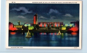 Illinois IL Postcard Interior Court Hall Science Night Chicago Worlds Fair 1933