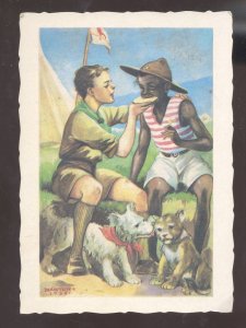 SIGNED MARTIN L 1938 BOY SCOUTS DOGS PUPPY VINTAGE POSTCARDE