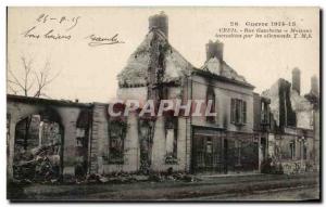 Old Postcard Creil Rue Gambetta houses burned by the German Army