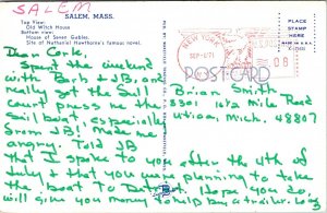 Salem Massachusetts MA Old Witch House Seven Gables Dual VTG Postcard PM WOB