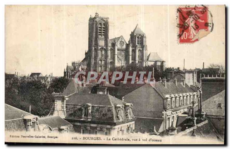 Old Postcard Bourges Cathedrale view has a straight