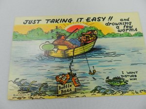 Humor Just Taking it easy! and drowning a few worms, Comic, Vintage Postcard