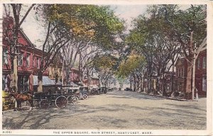 Nantucket MA 1927, Upper Square, Main St., Horse & Wagon, Cars, Local Publisher