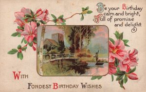 Vintage Postcard 1910's With Fondest Birthday Wishes Card Letter Flower