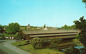 Vintage Postcard Double Lane Covered Bridge Footpath Shelburne Museum Vermont