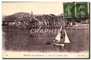 Old Postcard Menton View of the Old City Boat