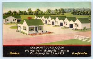 MARYVILLE, TN Tennessee ~ Roadside COLEMAN TOURIST COURT  c1950s Linen Postcard