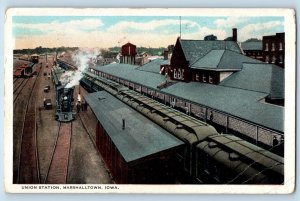 Marshalltown Iowa IA Postcard Aerial View Of Union Station c1910 Train Locomotor