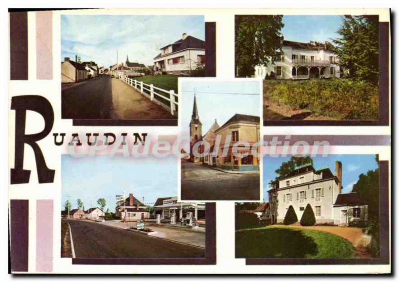 Postcard Modern Ruaudin Sarthe Church Street the main service station Monerie
