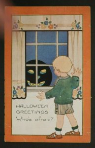 1909 Whitney Made Halloween Postcard Little Boy, Black Jack-O'-Lantern