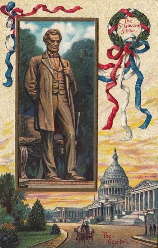 Postcard Patriotic Abe Lincoln St Gaudens Statue US Capitol Patriotic