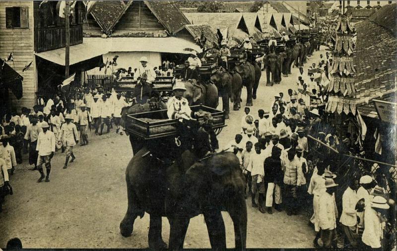 siam thailand, King Rama VII Prajadhipok on Elephant in Chiang Mai (1928) RPPC