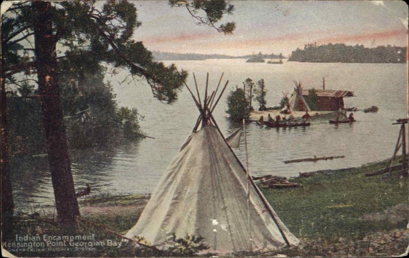 Kensington Point Ontario ONT Georgian Bay Indian Encampment c1910 Postcard