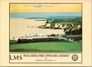 Postcard Art Train - LMS Royal Highlander Approaches Aberdeen Norman Wilkinson