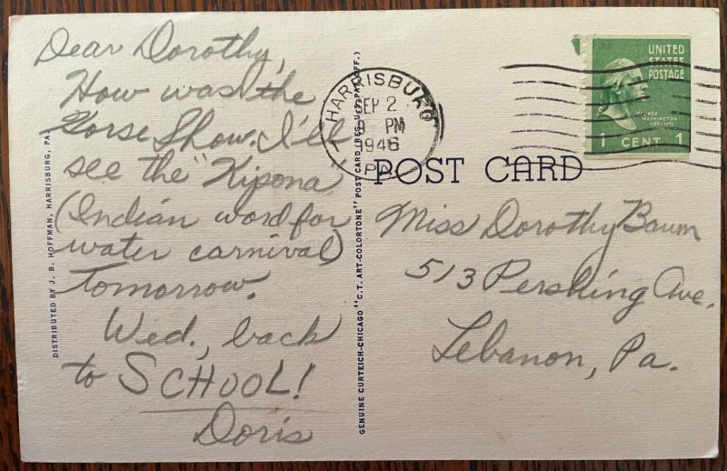 Vintage Postcard 1946 Zembo Mosque (Masonic), Italian Gardens, Harrisburg, PA.