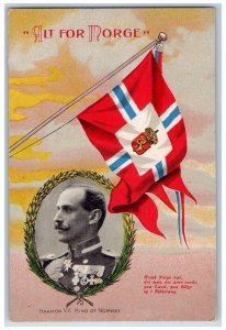 Alt For Norge Postcard Haakon VII King Of Norway Flag c1905 Unposted Antique