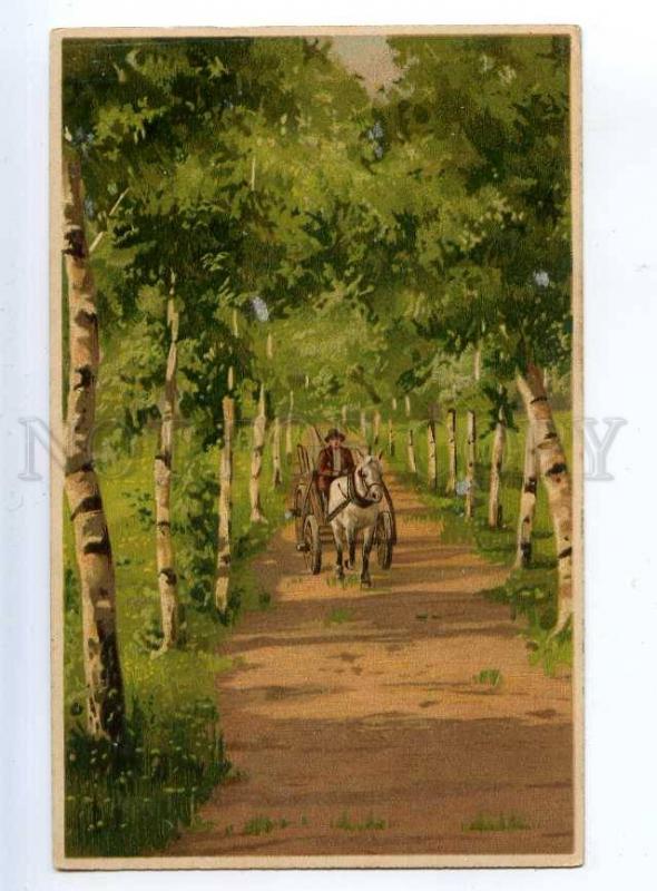 202217 BIRCH Rural Man Cart HORSE by MAILICK Vintage postcard