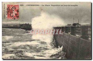 Old Postcard Cherbourg Napoleon Place one day storm