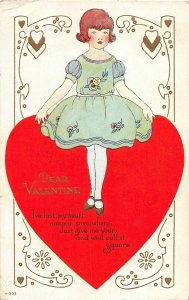 H89/ Valentine's Day Love Holiday Postcard c1910 Pretty Girl Heart 92