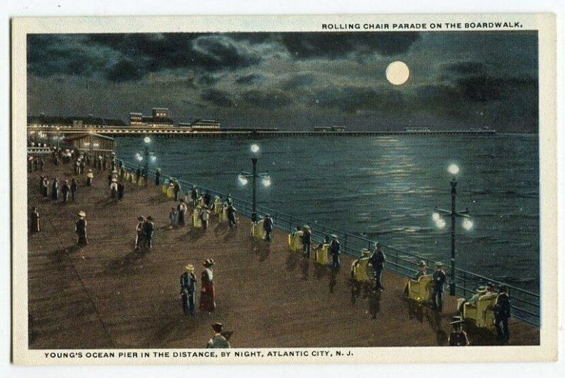 071013 Atlantic City NJ Rolling Chair Parade on Boardwalk Postcard at Night