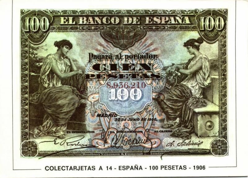 spain, Cien 100 Pesetas 1906, BANKNOTES Modern Money Postcard