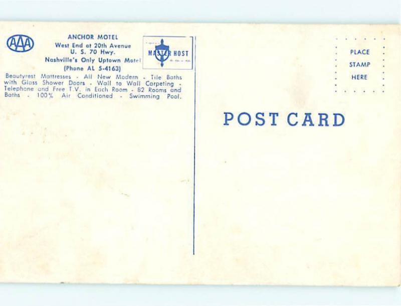 Vintage Post Card Anchor Motel Beautyrest Mattresses 70 Hwy Nashville TN  # 4088