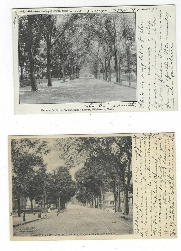 2) 1900s postcards of Washington Street, Whitman, Mass.