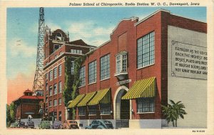 Postcard Palmer School of Chiropractic Medicine Davenport IA W.O.C Radio Station