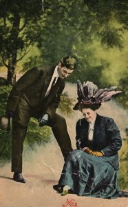 Vintage Postcard 1909 Yes  Woman Reading Book with Man Leaning Over Love