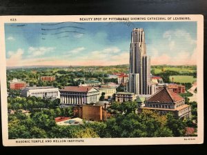 Vintage Postcard 1966 Masonic Temple & Mello Institute Pittsburgh PA