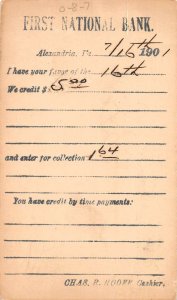 Alexandria Virginia First National Bank Cashier Receipt Vintage Postcard AA27882