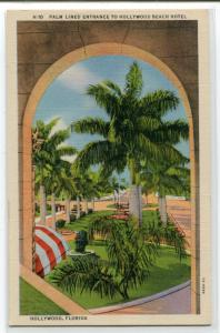 Entrance Arch Hollywood Beach Hotel Florida linen postcard