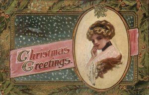 Christmas - C. Ryan Beautiful Woman Art Nouveau A645 c1910 Postcard