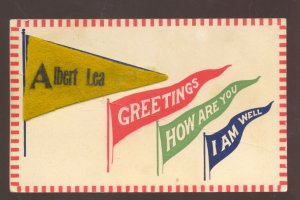 ALBERT LEA MINNESOTA GREETINGS FROM FELT PENNANT 1914 VINTAGE POSTCARD