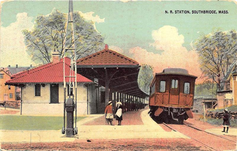 Southbridge MA N. R. Railroad Station Train Depot Postcard