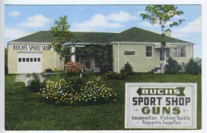 Orrville OH US 30 Buch's Sport Shop Guns Fishing Linen Postcard