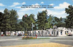 Red Lodge Montana Harleys Cabins Union Service Station Antique Postcard K16864